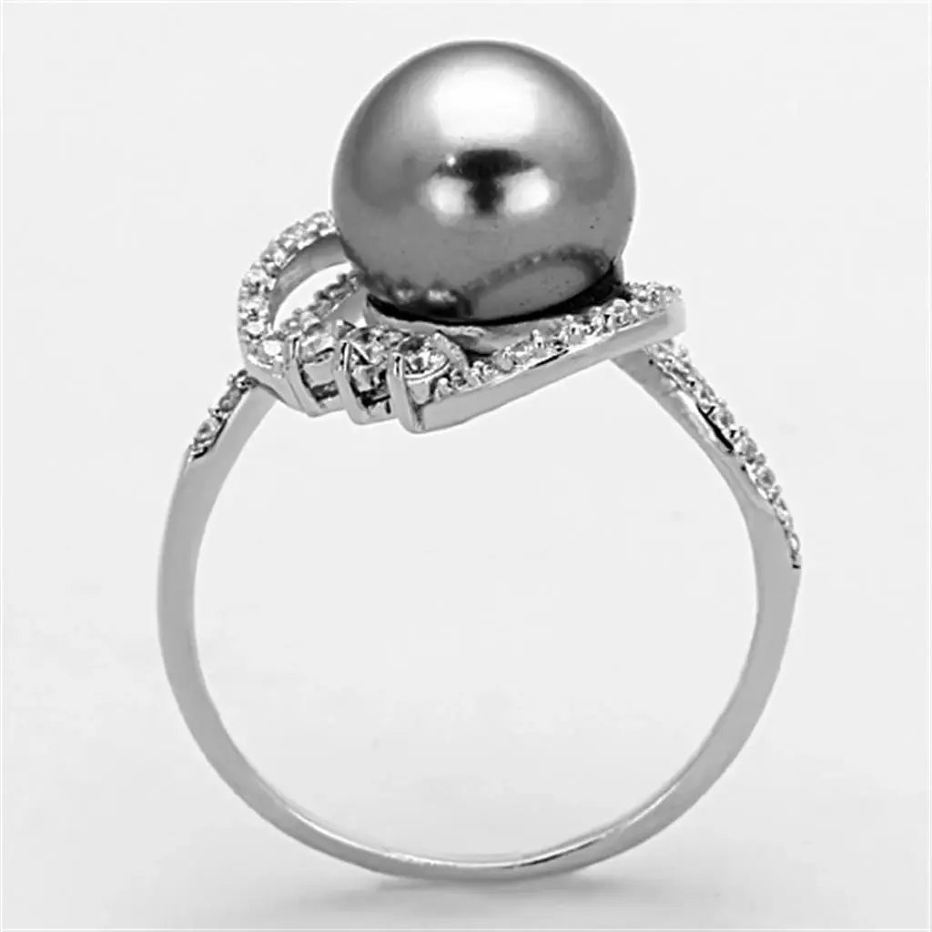 TS153 - Rhodium 925 Sterling Silver Ring with Synthetic Pearl in Gray - Alamode - Flyclothing LLC