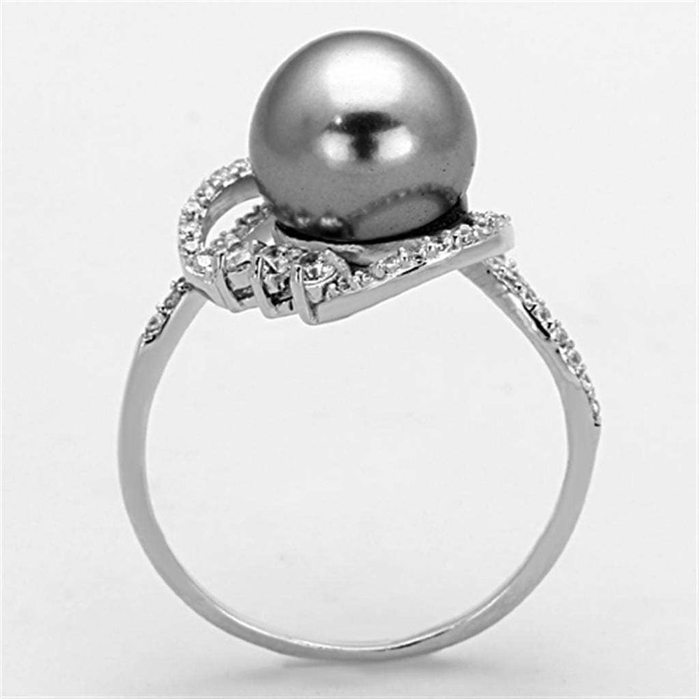 TS153 - Rhodium 925 Sterling Silver Ring with Synthetic Pearl in Gray - Alamode - Flyclothing LLC
