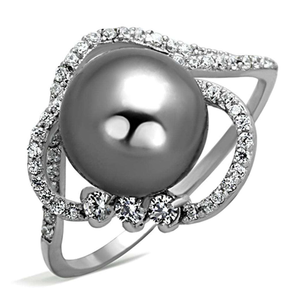 TS153 - Rhodium 925 Sterling Silver Ring with Synthetic Pearl in Gray - Alamode - Flyclothing LLC