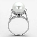 TS154 - Rhodium 925 Sterling Silver Ring with Synthetic Pearl in White - Alamode - Flyclothing LLC
