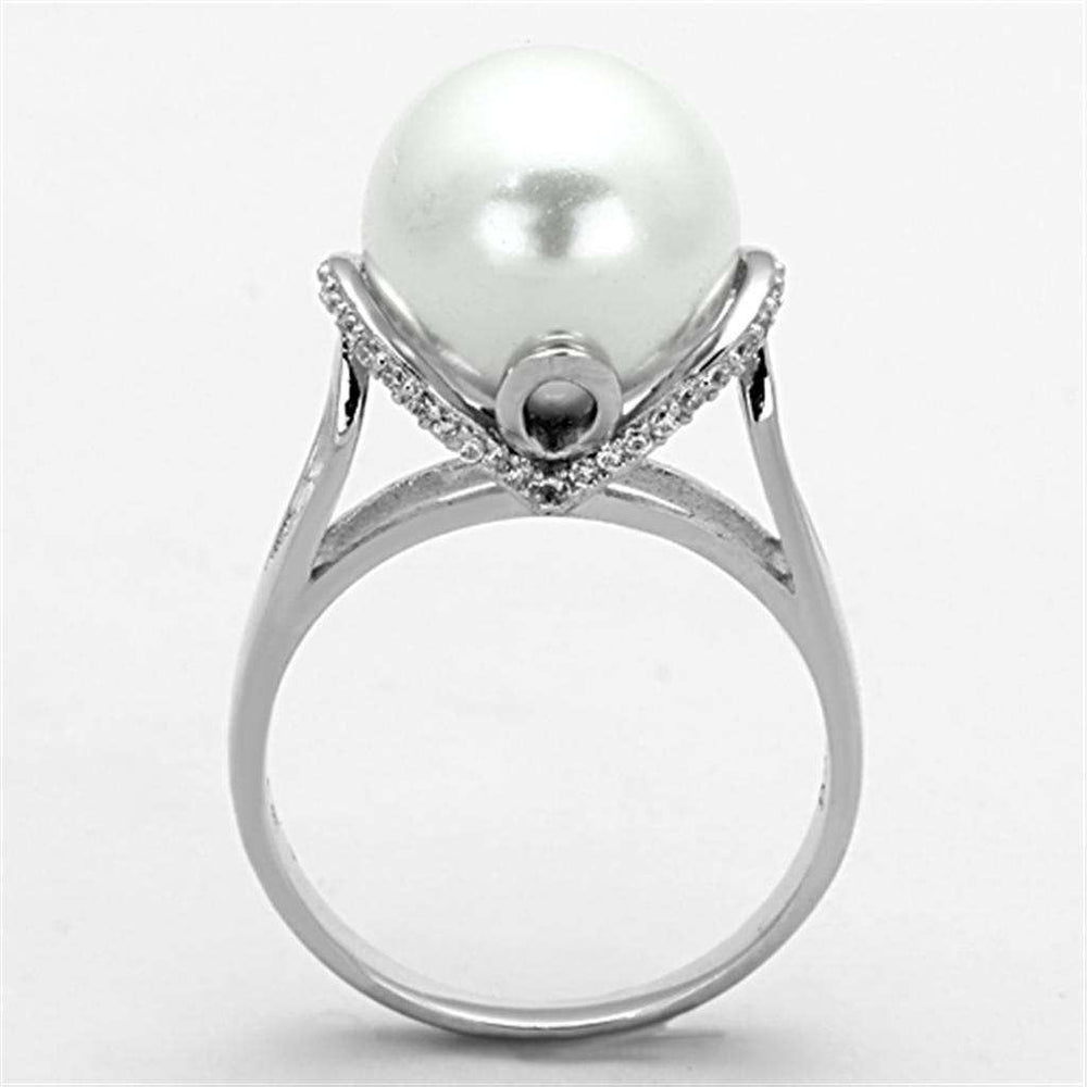 TS154 - Rhodium 925 Sterling Silver Ring with Synthetic Pearl in White - Alamode - Flyclothing LLC