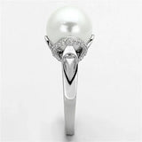 TS154 - Rhodium 925 Sterling Silver Ring with Synthetic Pearl in White - Alamode - Flyclothing LLC