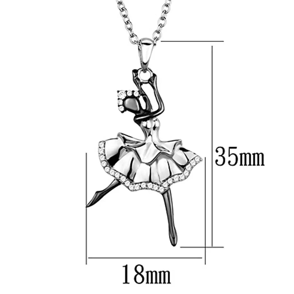 TS164 - Rhodium + Ruthenium 925 Sterling Silver Chain Pendant with AAA Grade CZ in Clear - Alamode - Flyclothing LLC