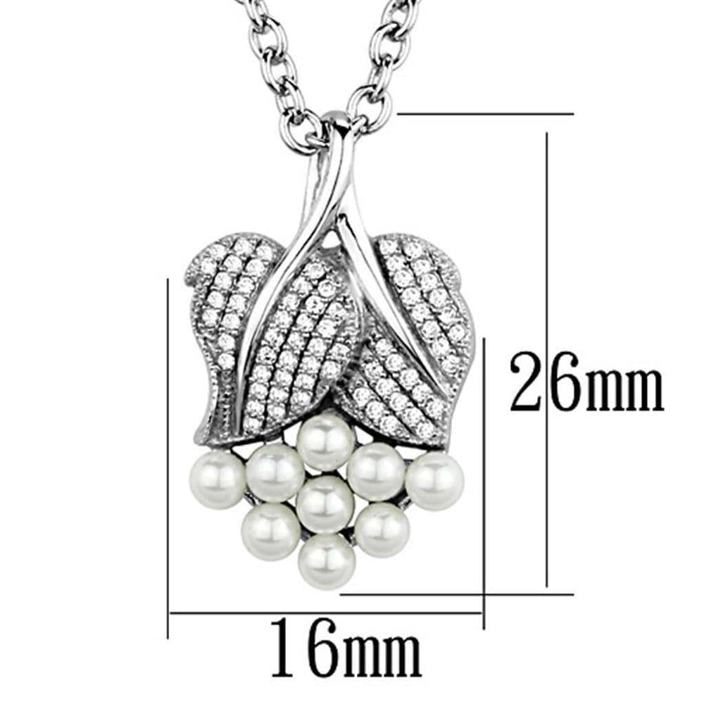 TS165 - Rhodium 925 Sterling Silver Chain Pendant with Synthetic Pearl in White - Alamode - Flyclothing LLC