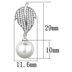 TS166 - Rhodium 925 Sterling Silver Earrings with Synthetic Pearl in White