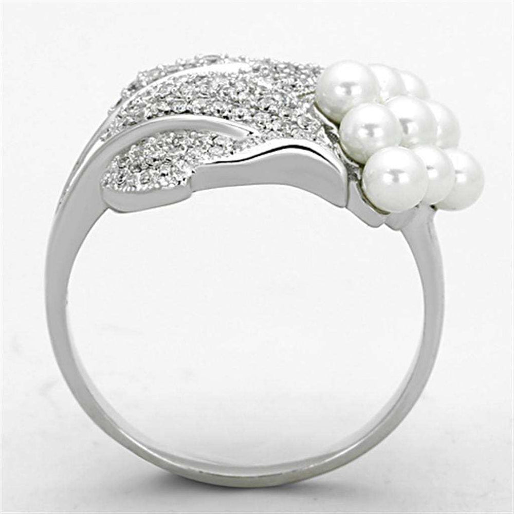 TS167 - Rhodium 925 Sterling Silver Ring with Synthetic Pearl in White - Alamode - Flyclothing LLC