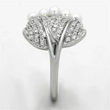 TS167 - Rhodium 925 Sterling Silver Ring with Synthetic Pearl in White - Alamode - Flyclothing LLC