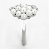 TS167 - Rhodium 925 Sterling Silver Ring with Synthetic Pearl in White - Alamode - Flyclothing LLC