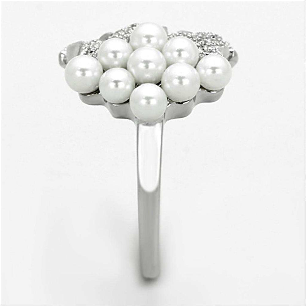 TS167 - Rhodium 925 Sterling Silver Ring with Synthetic Pearl in White - Alamode - Flyclothing LLC