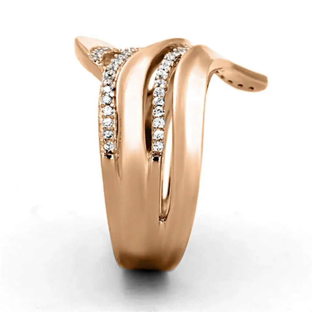 TS168 - Rose Gold 925 Sterling Silver Ring with AAA Grade CZ in Clear - Alamode - Flyclothing LLC