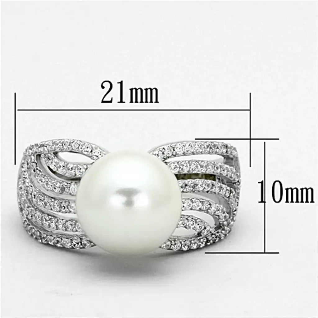 TS169 - Rhodium 925 Sterling Silver Ring with Synthetic Pearl in White - Alamode - Flyclothing LLC