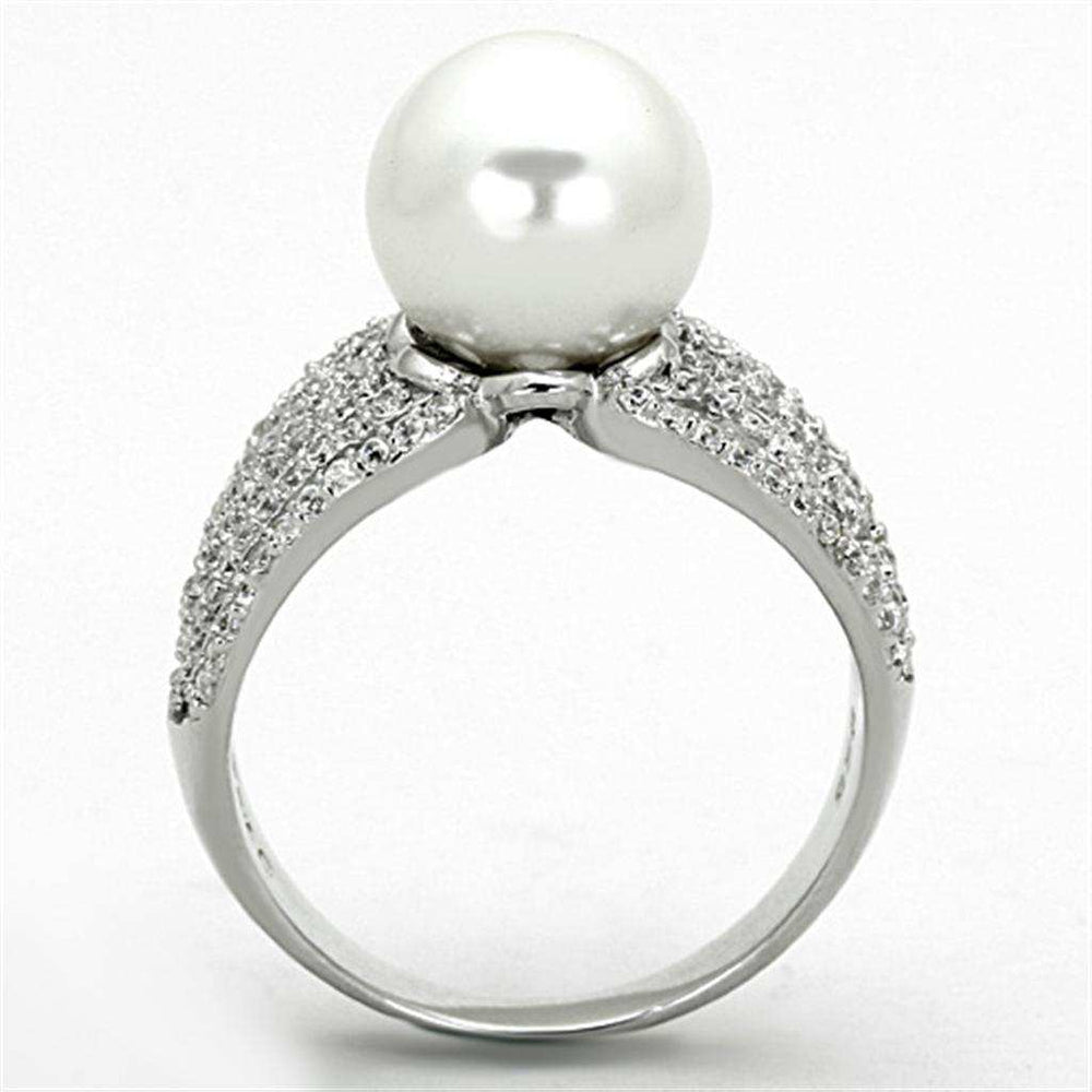 TS169 - Rhodium 925 Sterling Silver Ring with Synthetic Pearl in White - Alamode - Flyclothing LLC