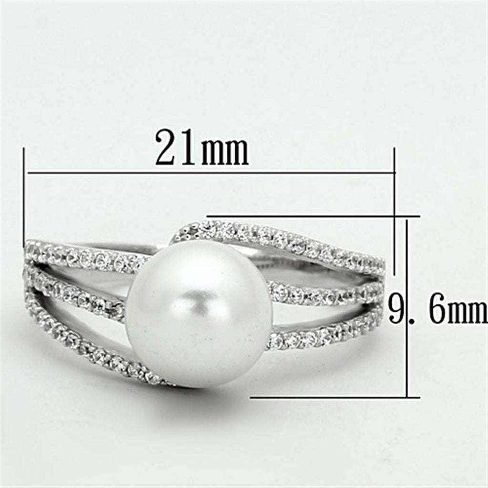 TS170 - Rhodium 925 Sterling Silver Ring with Synthetic Pearl in White - Alamode - Flyclothing LLC