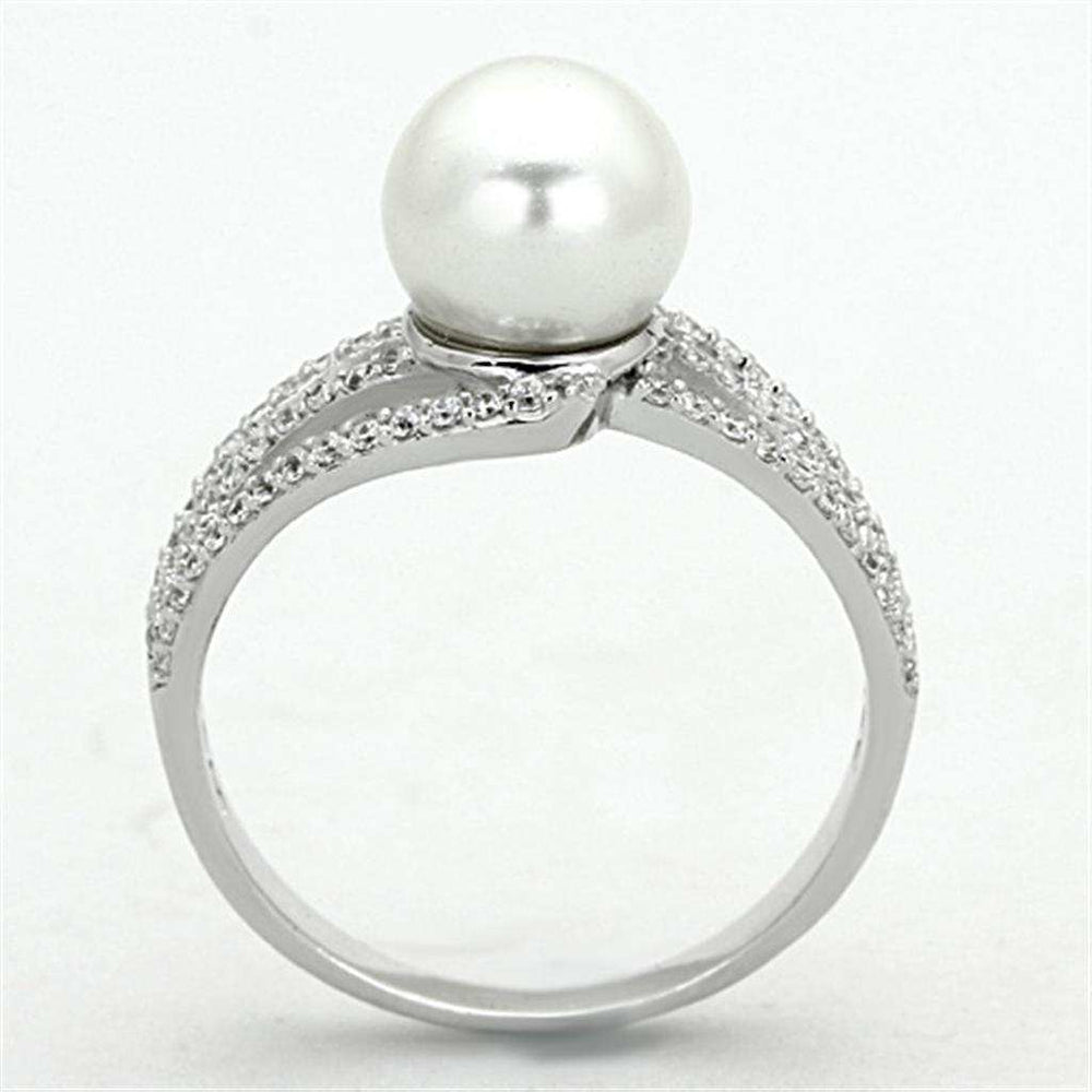 TS170 - Rhodium 925 Sterling Silver Ring with Synthetic Pearl in White - Alamode - Flyclothing LLC