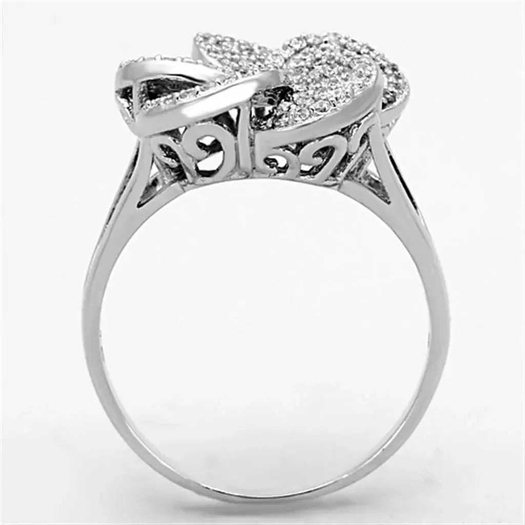 TS171 - Rhodium 925 Sterling Silver Ring with AAA Grade CZ in Clear - Alamode - Flyclothing LLC