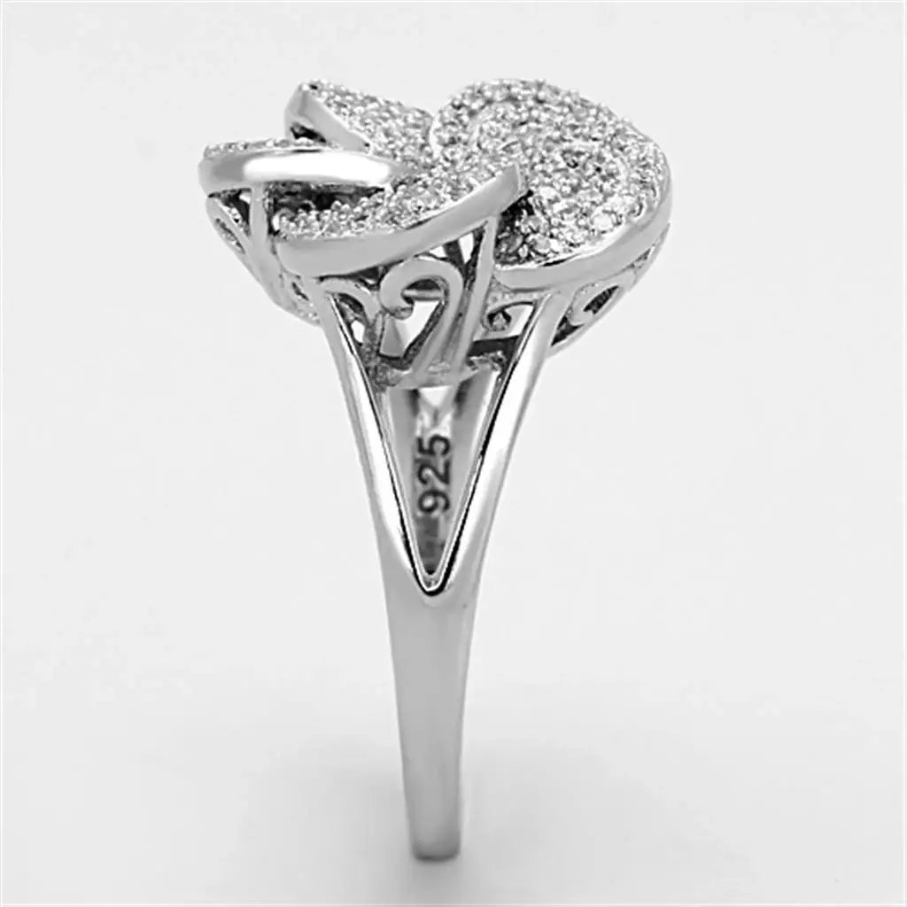 TS171 - Rhodium 925 Sterling Silver Ring with AAA Grade CZ in Clear - Alamode - Flyclothing LLC