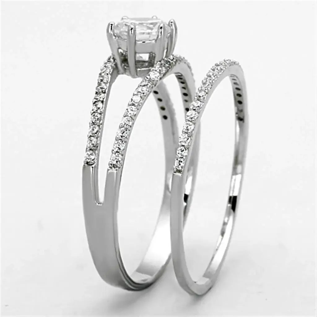 TS172 - Rhodium 925 Sterling Silver Ring with AAA Grade CZ in Clear - Alamode - Flyclothing LLC