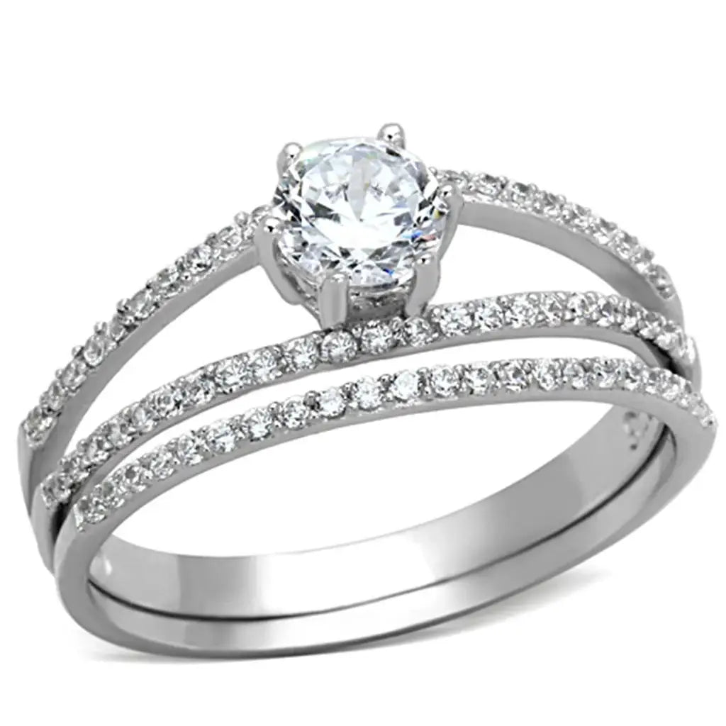 TS172 - Rhodium 925 Sterling Silver Ring with AAA Grade CZ in Clear - Alamode - Flyclothing LLC