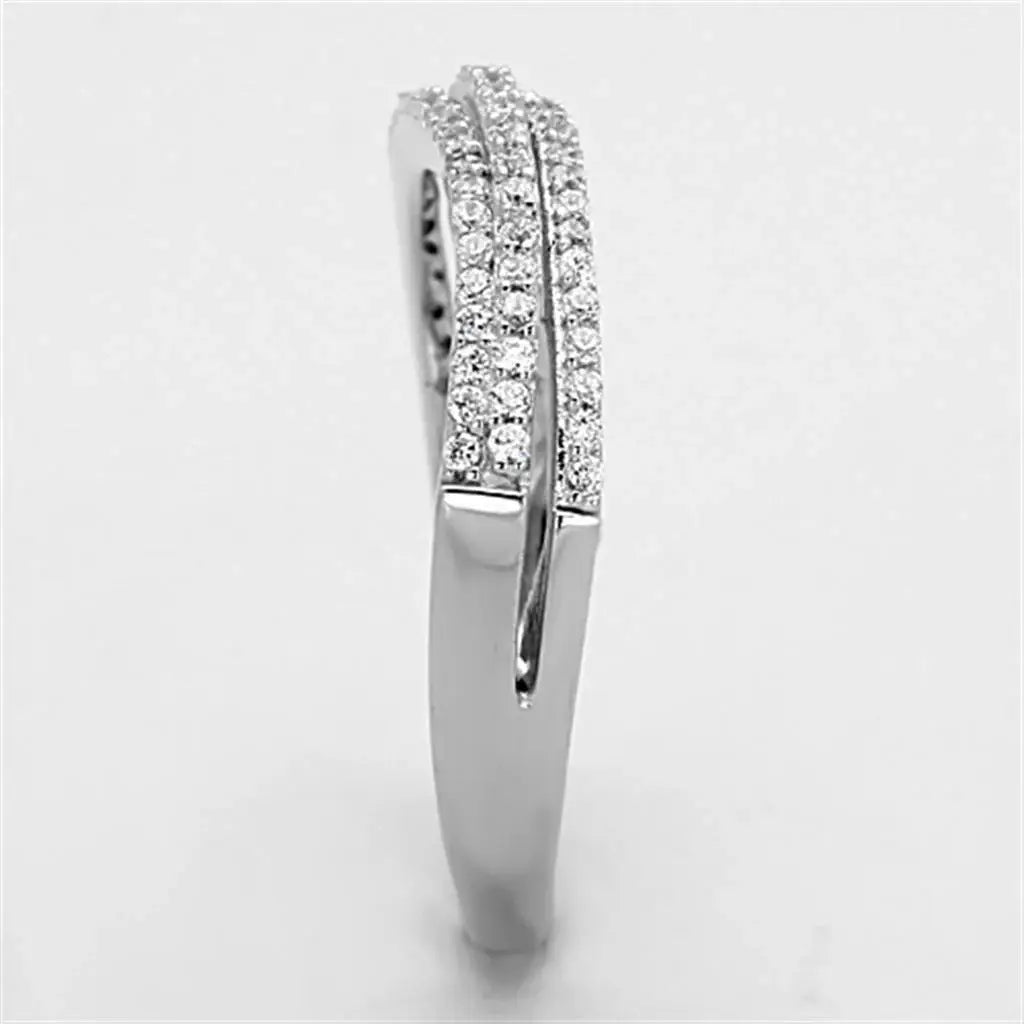 TS173 - Rhodium 925 Sterling Silver Ring with AAA Grade CZ in Clear - Alamode - Flyclothing LLC