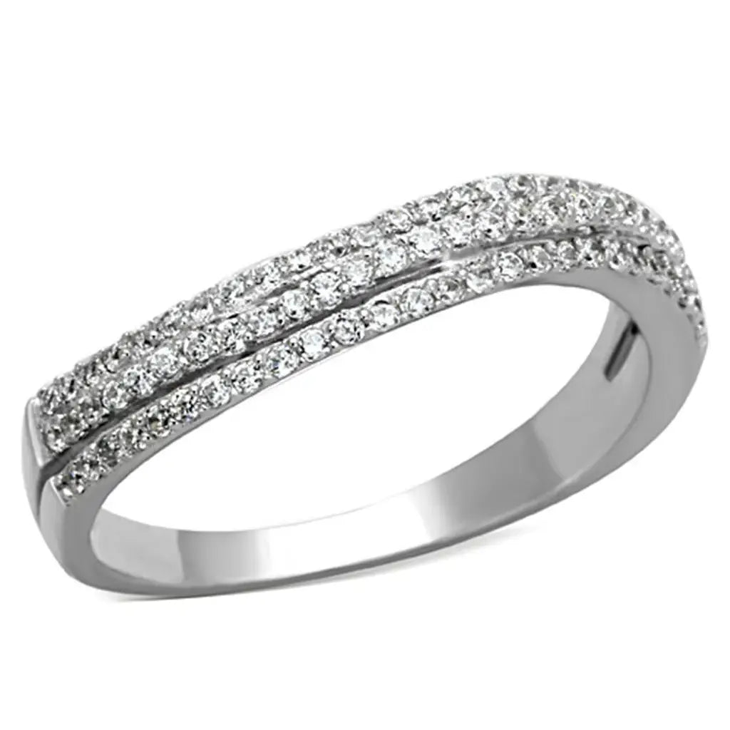TS173 - Rhodium 925 Sterling Silver Ring with AAA Grade CZ in Clear - Alamode - Flyclothing LLC