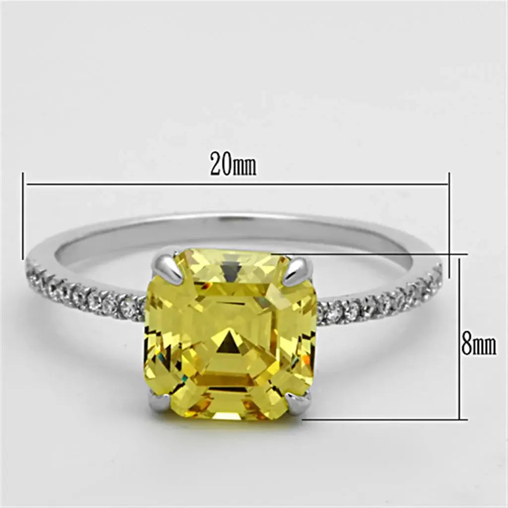 TS175 - Rhodium 925 Sterling Silver Ring with Cubic in Topaz - Alamode - Flyclothing LLC