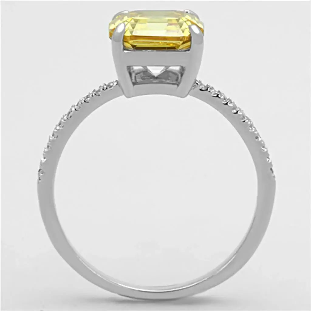 TS175 - Rhodium 925 Sterling Silver Ring with Cubic in Topaz - Alamode - Flyclothing LLC