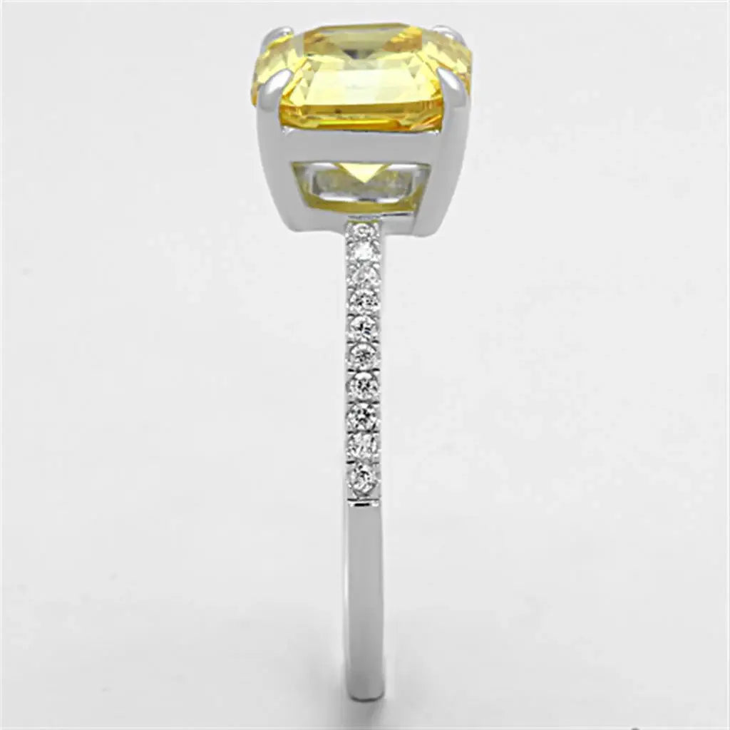 TS175 - Rhodium 925 Sterling Silver Ring with Cubic in Topaz - Alamode - Flyclothing LLC