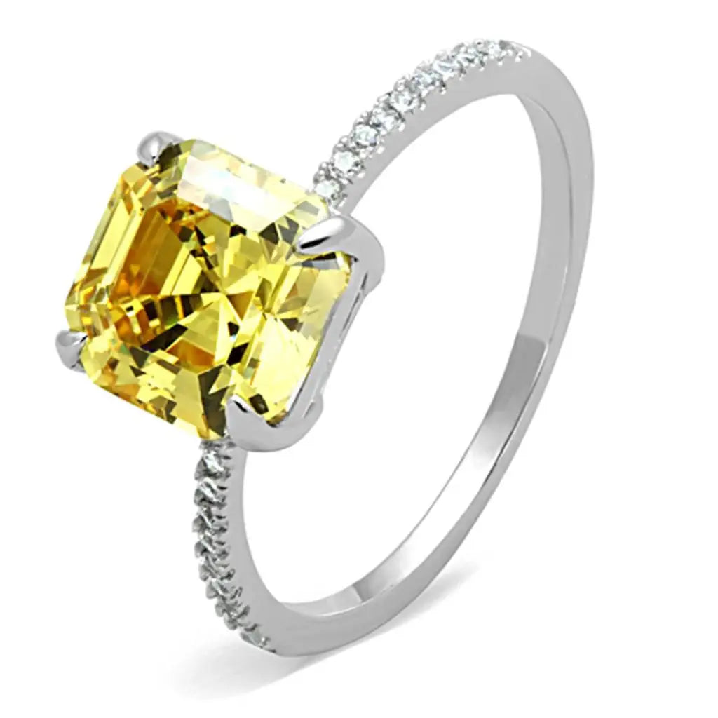 TS175 - Rhodium 925 Sterling Silver Ring with Cubic in Topaz - Alamode - Flyclothing LLC