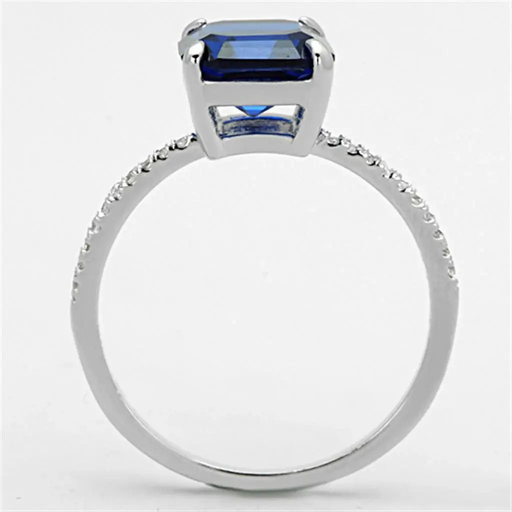 TS177 - Rhodium 925 Sterling Silver Ring with Synthetic Spinel in London Blue - Alamode - Flyclothing LLC