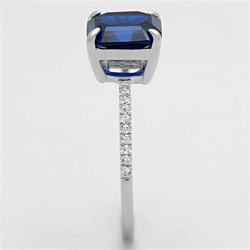 TS177 - Rhodium 925 Sterling Silver Ring with Synthetic Spinel in London Blue - Alamode - Flyclothing LLC