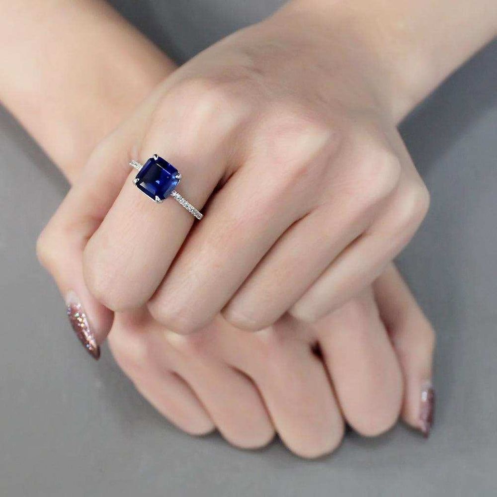 TS177 - Rhodium 925 Sterling Silver Ring with Synthetic Spinel in London Blue - Alamode - Flyclothing LLC