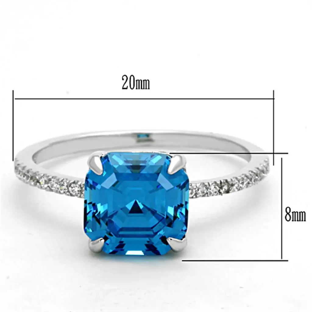 TS178 - Rhodium 925 Sterling Silver Ring with Cubic in Sea Blue - Alamode - Flyclothing LLC
