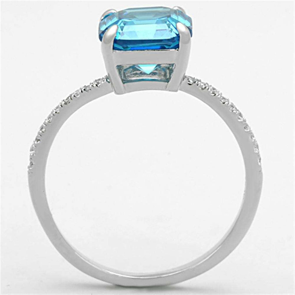 TS178 - Rhodium 925 Sterling Silver Ring with Cubic in Sea Blue - Alamode - Flyclothing LLC