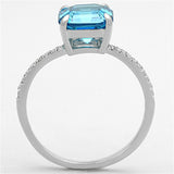 TS178 - Rhodium 925 Sterling Silver Ring with Cubic  in Sea Blue - Alamode