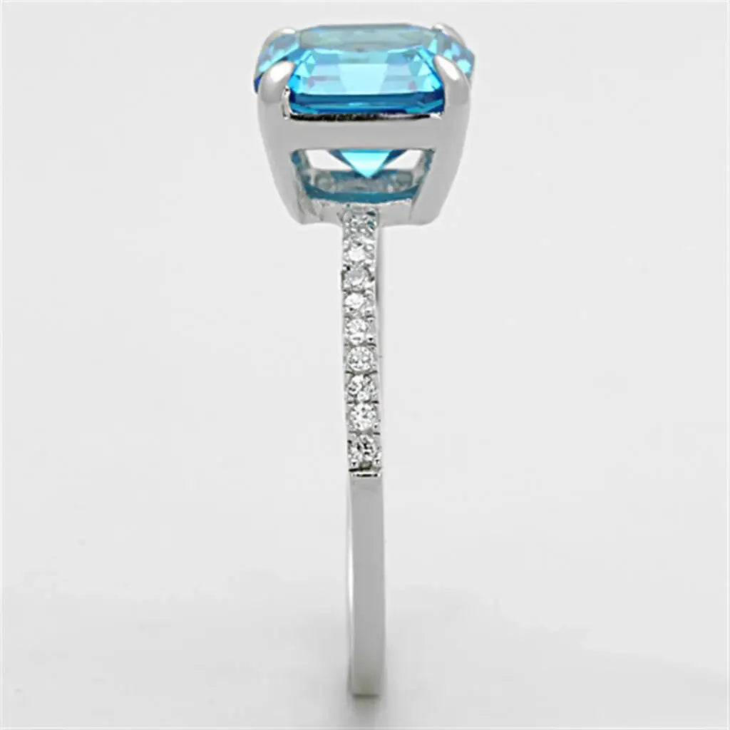 TS178 - Rhodium 925 Sterling Silver Ring with Cubic in Sea Blue - Alamode - Flyclothing LLC