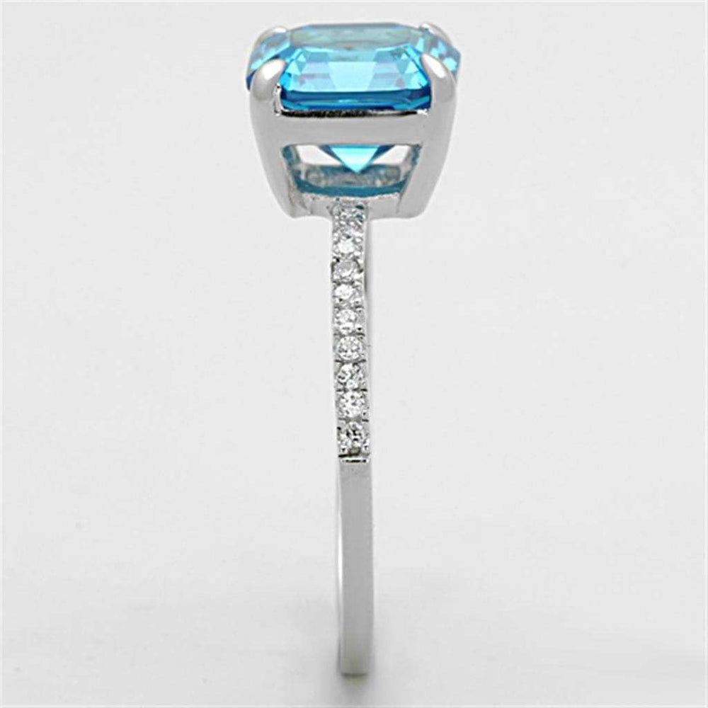 TS178 - Rhodium 925 Sterling Silver Ring with Cubic in Sea Blue - Alamode - Flyclothing LLC