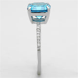 TS178 - Rhodium 925 Sterling Silver Ring with Cubic  in Sea Blue - Alamode
