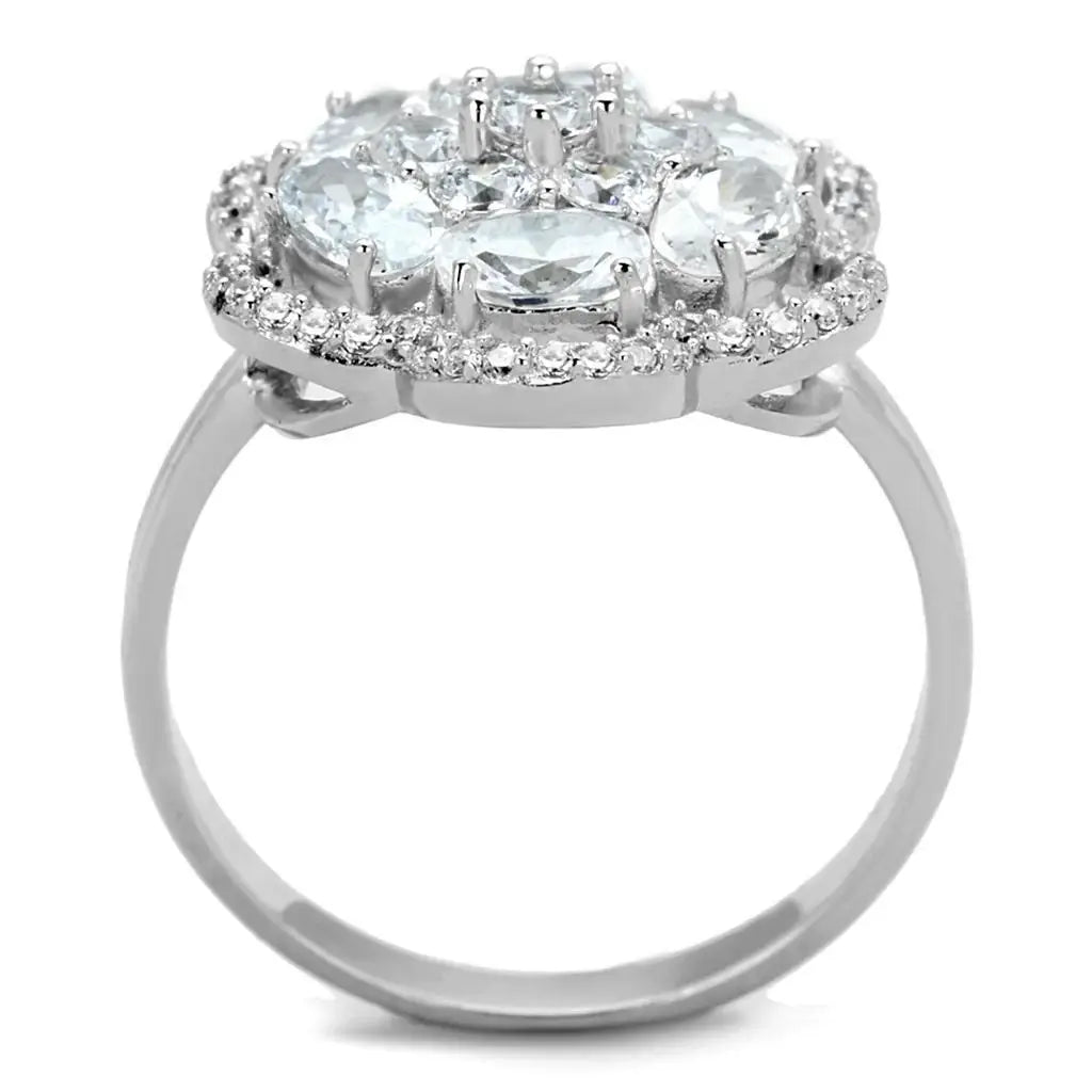 TS180 - Rhodium 925 Sterling Silver Ring with AAA Grade CZ in Clear - Alamode - Flyclothing LLC