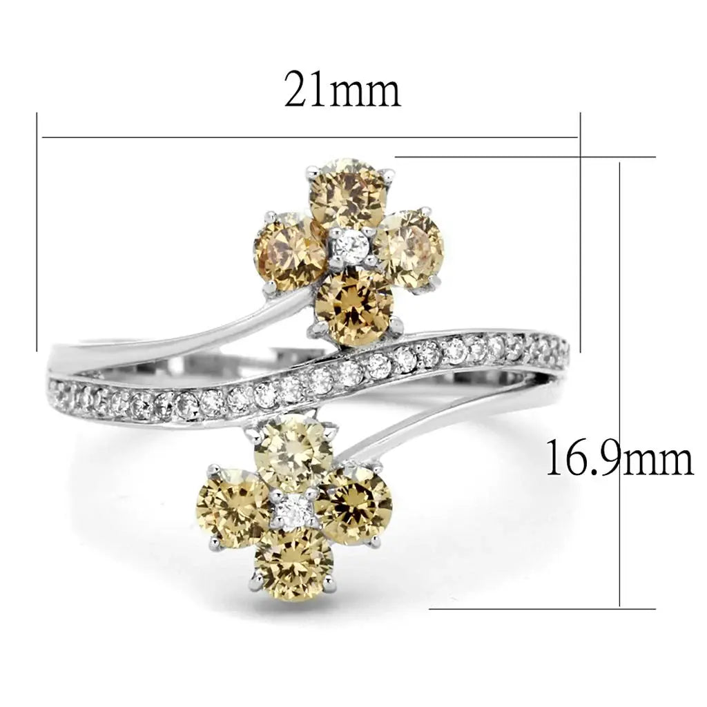 TS181 - Rhodium 925 Sterling Silver Ring with AAA Grade CZ in Champagne - Alamode - Flyclothing LLC