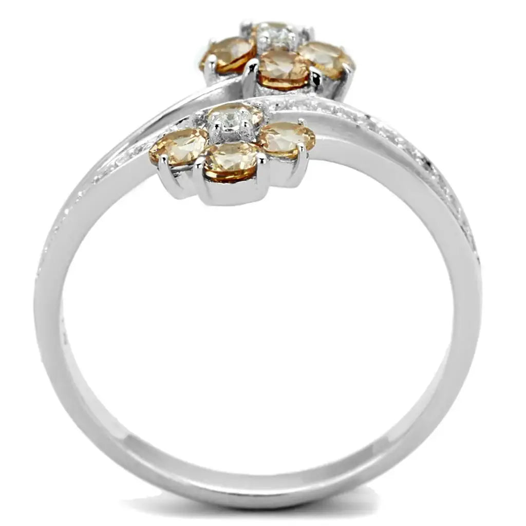 TS181 - Rhodium 925 Sterling Silver Ring with AAA Grade CZ in Champagne - Alamode - Flyclothing LLC