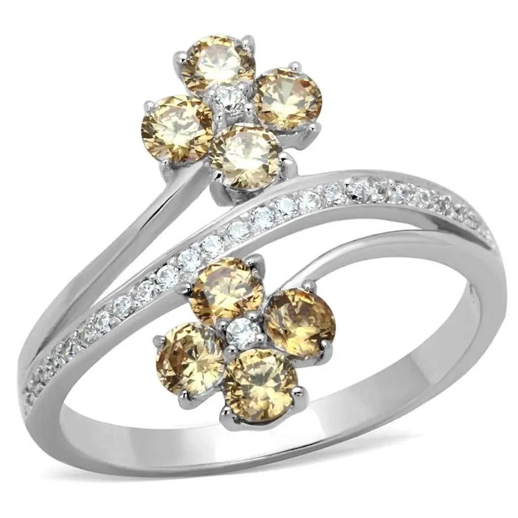 TS181 - Rhodium 925 Sterling Silver Ring with AAA Grade CZ in Champagne - Alamode - Flyclothing LLC