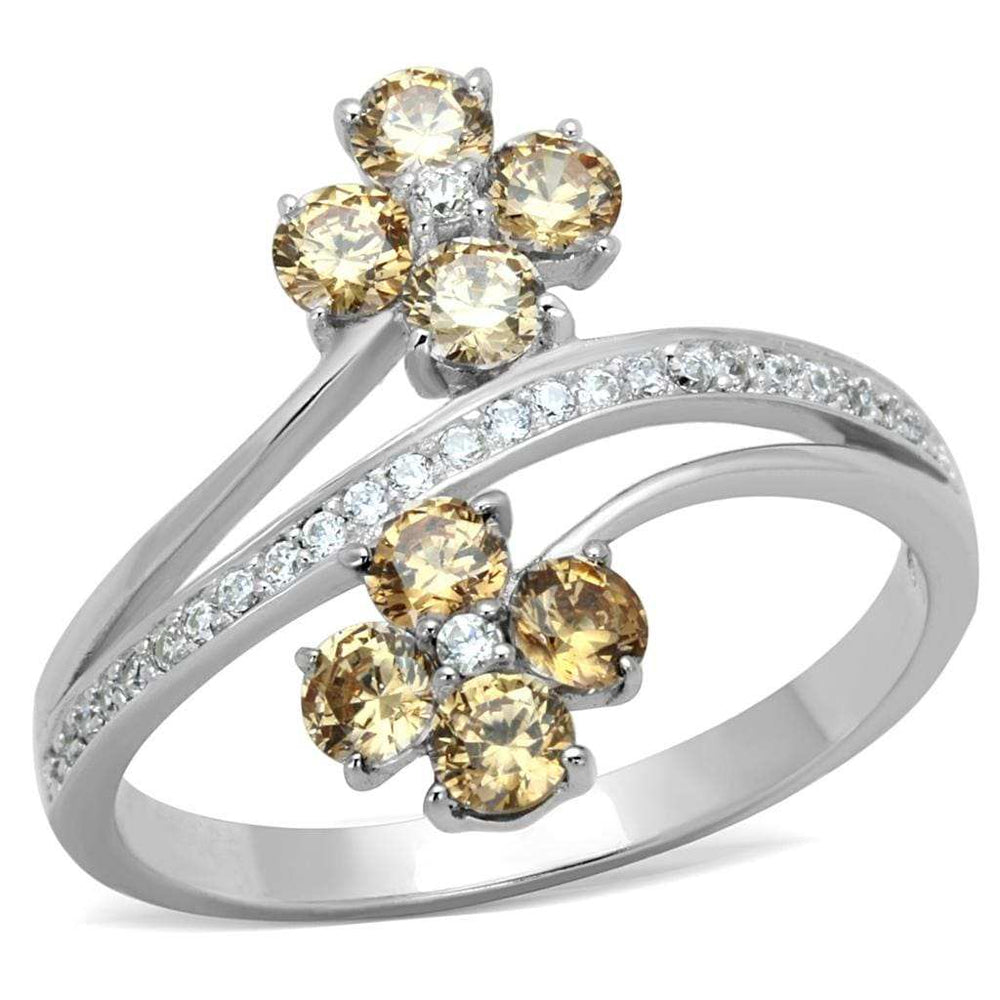 TS181 - Rhodium 925 Sterling Silver Ring with AAA Grade CZ in Champagne - Alamode - Flyclothing LLC