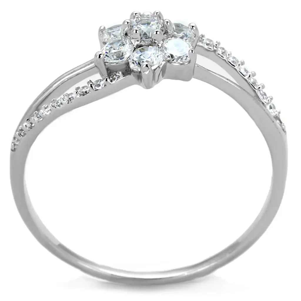 TS182 - Rhodium 925 Sterling Silver Ring with AAA Grade CZ in Clear - Alamode - Flyclothing LLC