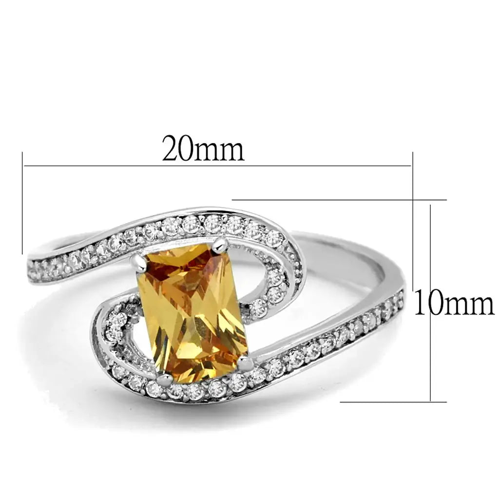 TS183 - Rhodium 925 Sterling Silver Ring with AAA Grade CZ in Champagne - Alamode - Flyclothing LLC
