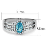 TS184 - Rhodium 925 Sterling Silver Ring with AAA Grade CZ  in Sea Blue - Alamode