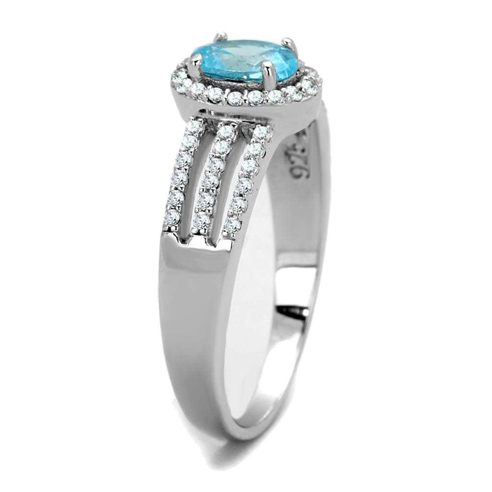 TS184 - Rhodium 925 Sterling Silver Ring with AAA Grade CZ in Sea Blue - Alamode - Flyclothing LLC