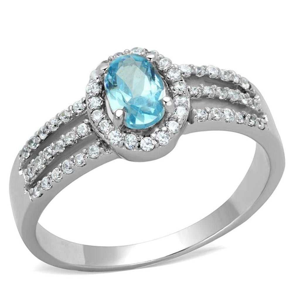 TS184 - Rhodium 925 Sterling Silver Ring with AAA Grade CZ in Sea Blue - Alamode - Flyclothing LLC