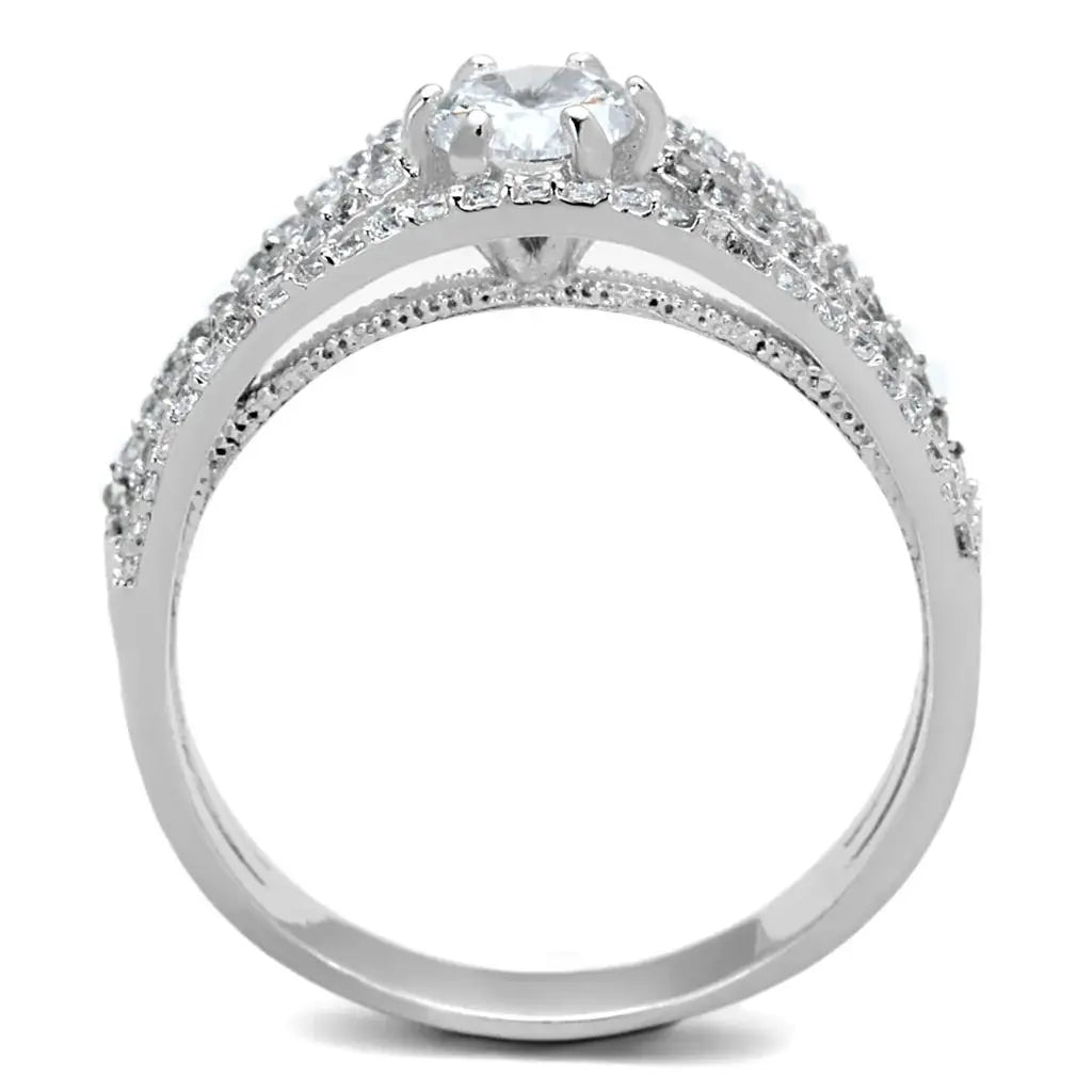 TS185 - Rhodium 925 Sterling Silver Ring with AAA Grade CZ in Clear - Alamode - Flyclothing LLC
