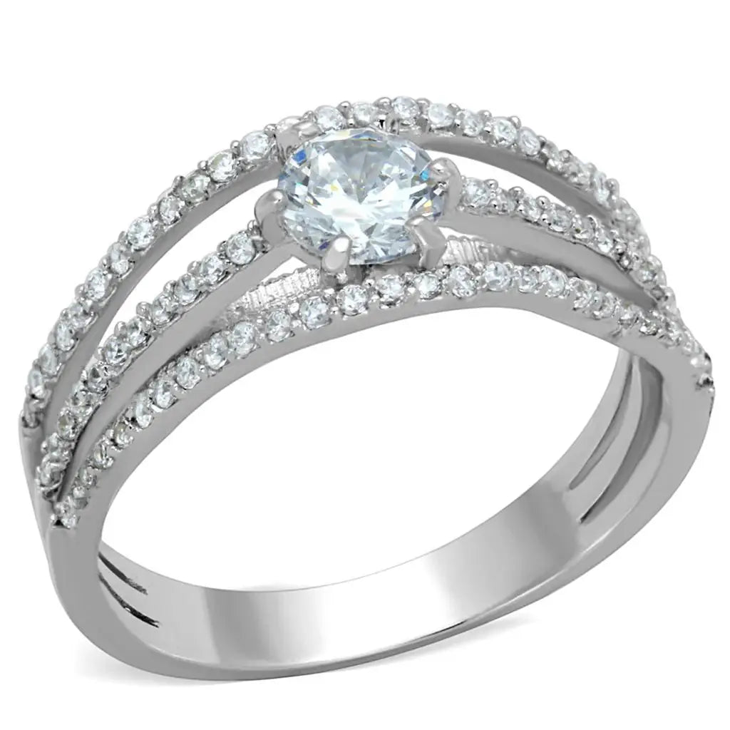 TS185 - Rhodium 925 Sterling Silver Ring with AAA Grade CZ in Clear - Alamode - Flyclothing LLC