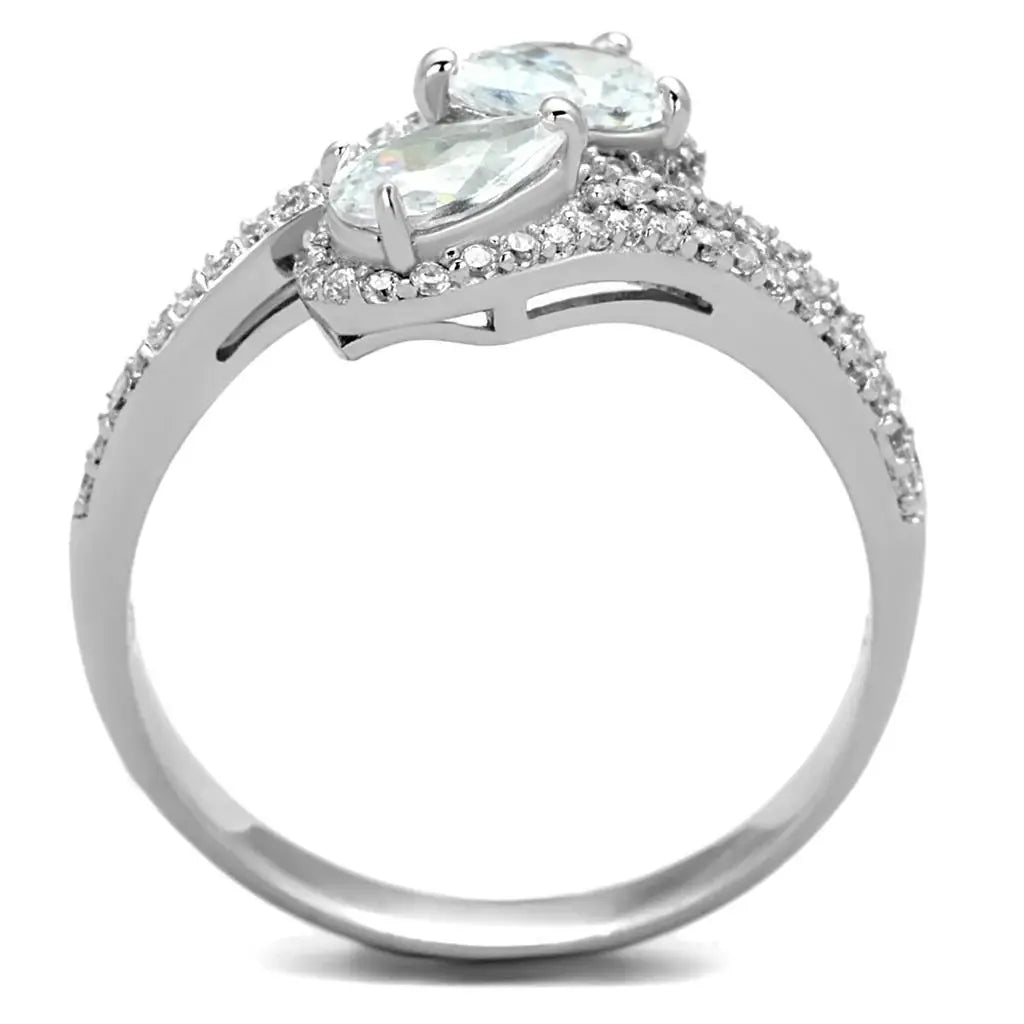 TS186 - Rhodium 925 Sterling Silver Ring with AAA Grade CZ in Clear - Alamode - Flyclothing LLC
